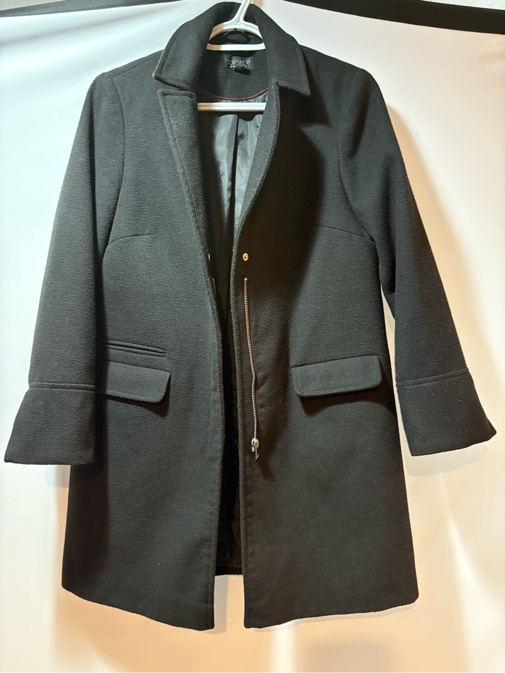 Topshop Black Coat with Flap Pockets